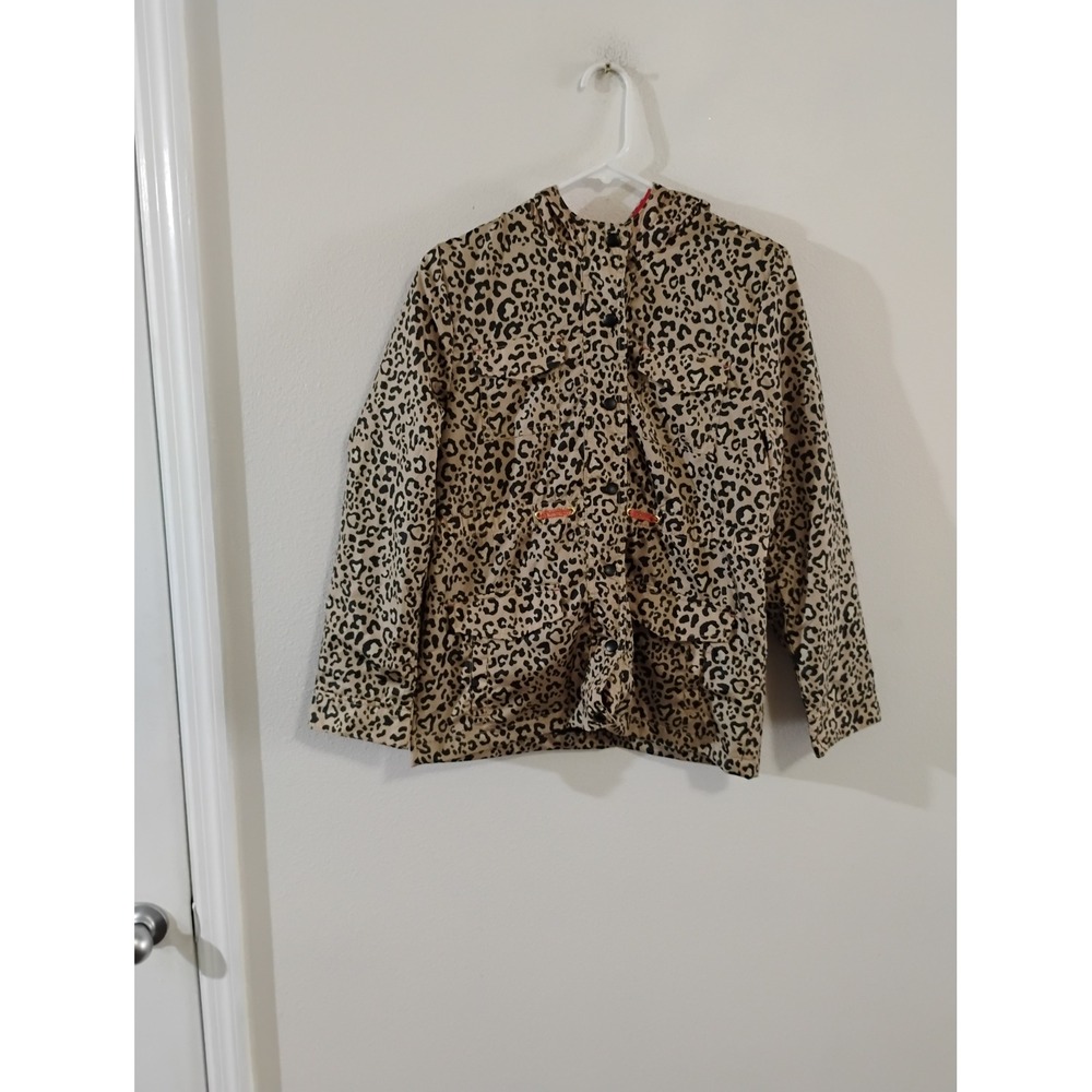 Jessica Simpson Girls Leopard Print Hooded Utility Jacket Tan Black Size L 14-16